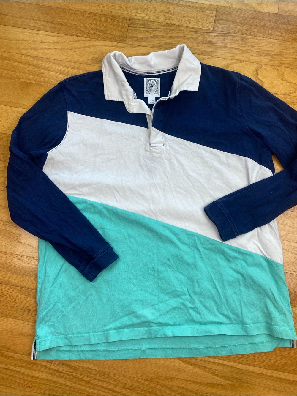 Vintage Lands End Rugby Shirt Men XL Navy Blue Aqua Heavy Cotton Y2K Color block